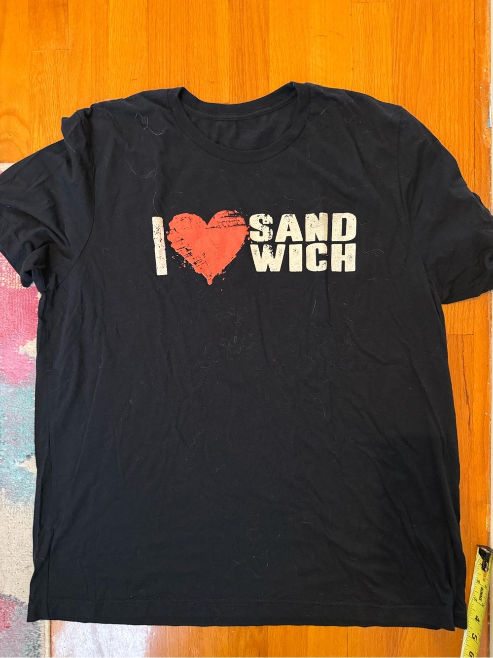 Source Unknown Black Tee with Red Heart 'Sandwich' Graphic